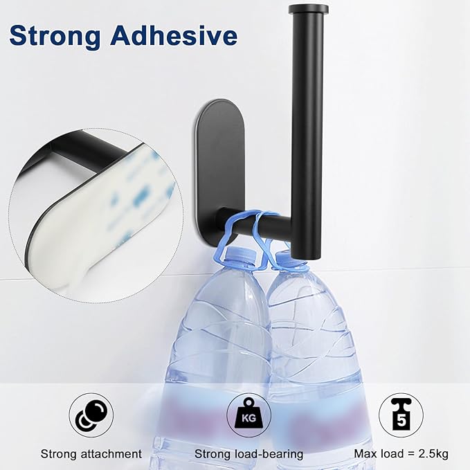 NearMoon Toilet Paper Holder Self Adhesive, Premium Thicken SUS304 Stainless Steel Rustproof Adhesive Toilet Roll Holder no Drilling for Bathroom, Kitchen, Washroom (3 Pack, Matte Black)