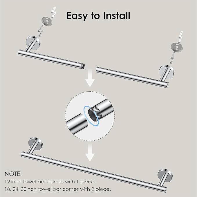 FORIOUS Towel Bar Wall Mounted, Stainless Steel Towel Racks for Bathroom, Includes Wall Mounting Hardware (Chrome, 32 Inch)