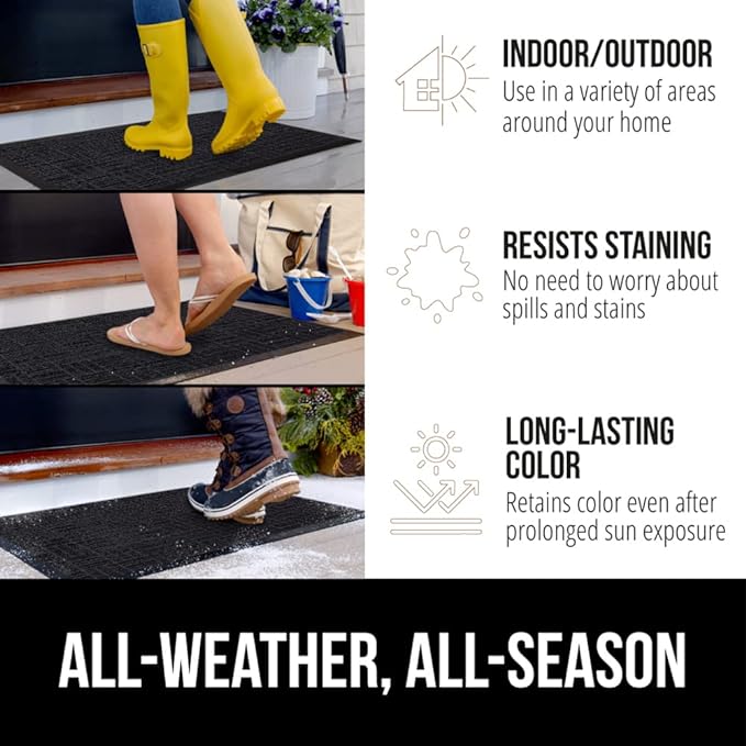 GORILLA GRIP 100% Waterproof All-Season WeatherMax Doormat, 34x58, US Designed Natural Rubber, Stain and Fade Resistant, Low Profile Indoor Outdoor Door Mats, Easy Clean Patio Mat, Midnight Maze