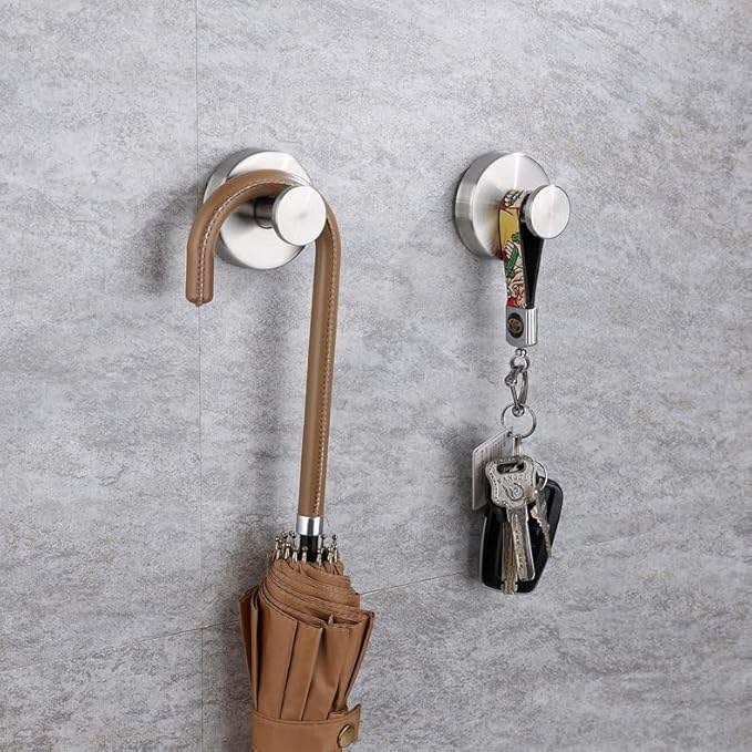 YEYSXSY Luxe Hold No Drill Hooks Stainless Steel Waterproof Suction Cup Hooks Towel Bath Robe Hooks for Bathrooms Silver 4 PCS