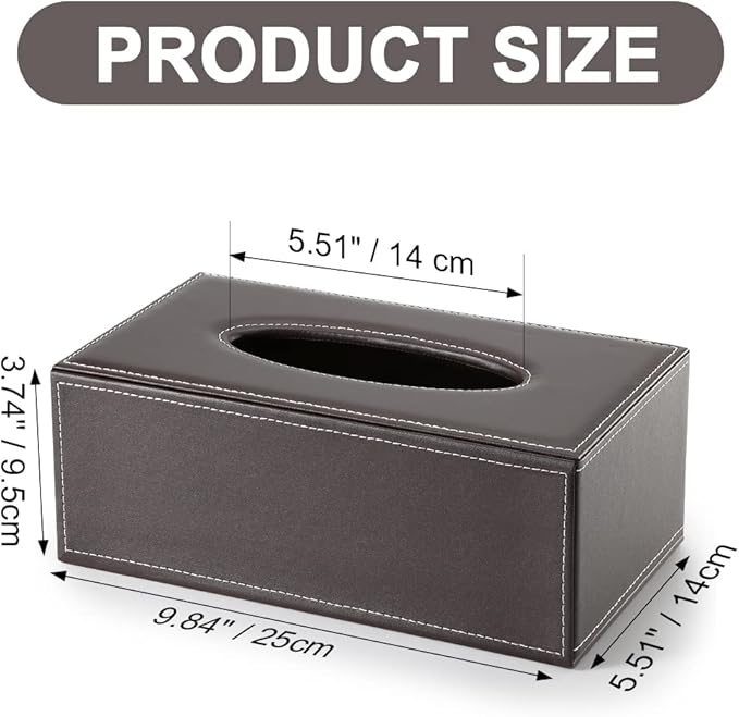 KINGFOM Rectangular PU Leather Tissue Box Cover - Facial Tissue Paper Napkin Holder for Bathroom, Home, Office, Car Automotive Decoration with Magnetic Bottom(Brown)