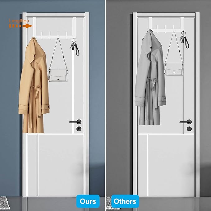 Over The Door Hooks, Sturdy Door Hanger, Large Over The Door Towel Rack with 12 Hooks, Heavy Duty Easy to Install, for Bathroom, Bedroom，Kitchen，Hanging Towels, Coats (White)