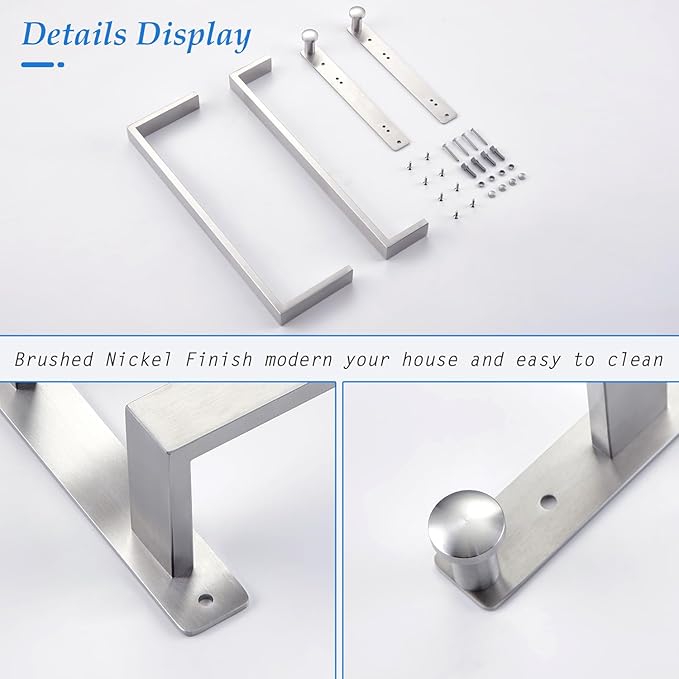 Bath Double Towel Bars with Hooks, 16 Inch Brushed Stainless Steel Towel Rail, Wall Mount Towel Rack for Bathroom Lavatory