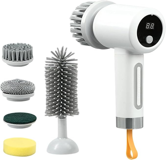 Electric Scrubber - 3-level Adjustable Electric Daily Supplies with 5 Brush Heads - Shower Scrub Brush - for Bathtub Tile Grout Floor Toilet Kitchen Wall Home Household Apartment Car Baseboard Washing