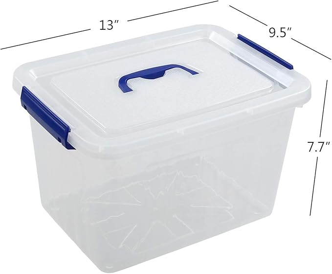 10 L Clear Plastic Storage Box, Latch Storage Box with Handle, 6-Pack