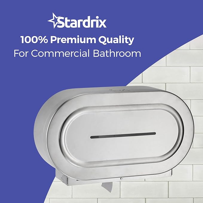 Stainless Steel Twin Jumbo Toilet Paper Dispenser Wall Mount, 9" Commercial Double Roll Holder, Industrial Tissue Dispenser with Key Lock, Satin Finish