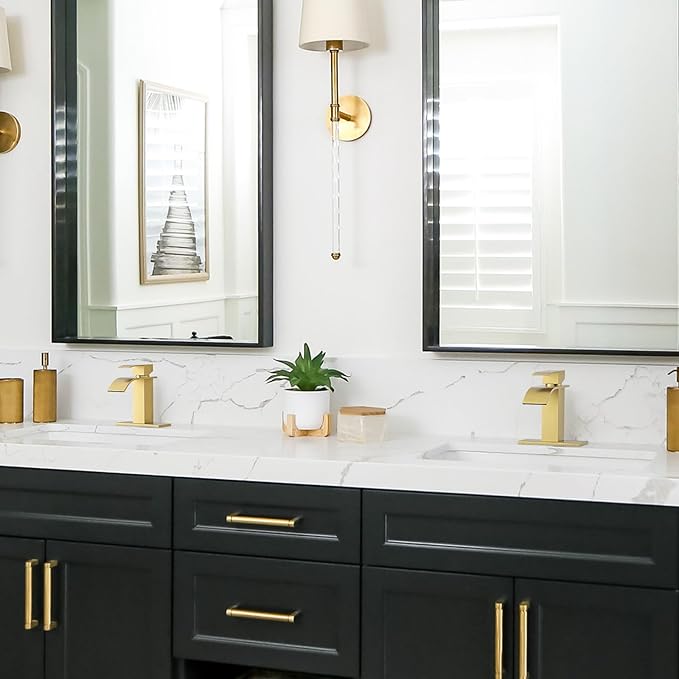 Brushed Gold Waterfall Bathroom Faucet - ARCORA Single Handle Bathroom Sink Faucet Mixer Tap Lavatory Vanity Sink Faucet with Deck Plate and Pop Up Drain, 1 or 3 Hole