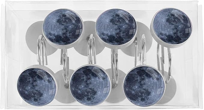 12 Pcs Moon Shower Curtain Hooks, Rust Proof Glass Surface Stainless Steel Curtain Rings for Bathroom Bedroom Living Room Kitchen Home Shower Rods Decor