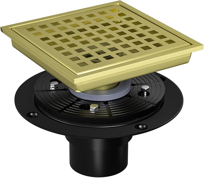 6 Inch Square Shower Drain, Shower Floor Drain with with Removable Square Hole Cover, 304 Stainless Steel Bathroom Drains with Flange (Brushed Bronze)