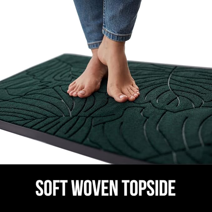 GORILLA GRIP 100% Waterproof All-Season WeatherMax Doormat, 34x58, US Designed Natural Rubber, Stain and Fade Resistant, Low Profile Indoor Outdoor Door Mats, Easy Clean Patio Mat, Green Palm