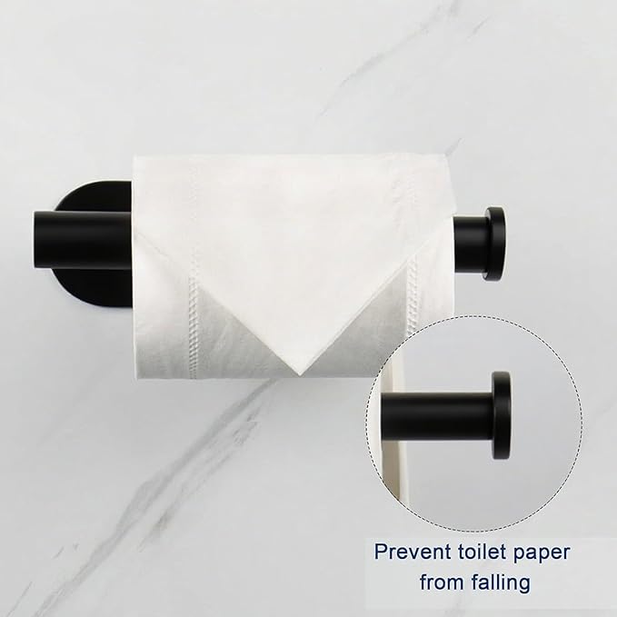 2 Packs Toilet Paper Holder No-Drill Self-Adhesive Towel Rack Stainless Steel Waterproof Rustproof Roll Paper Holder for Bathroom Washroom RVs (Black)