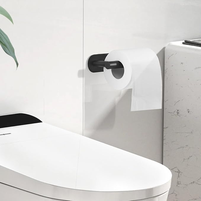 Self Adhesive Toilet Paper Holder, Matte Black Toilet Paper Holder Rustproof 304 Stainless Steel for Bathroom, Kitchen and Washroom, 3M Wall Mount DG-TPA21