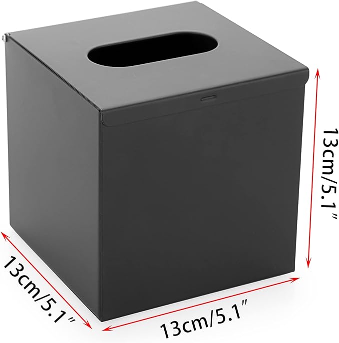Sumnacon Square Tissue Box Cover - Stylish Cube Stainless Steel Tissue Box Holder, Modern Metal Facial Tissue Holder for Dresser Table Night Stand Bathroom Vanity Home Office Bar Wall Decor, Black