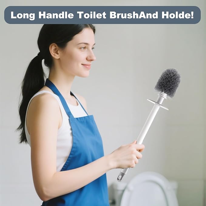 Toilet Bowl Brush and Holder 2 Pack Long Handled Toilet Brush for Bathroom with 2 Crevice Brushes Deep-Cleaning Plastic Toilet Scrubber Brush Set (White)