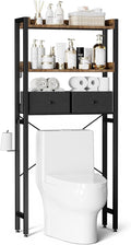 Housolution Over The Toilet Storage with 2 Drawers, 3 Tier Over Toilet Bathroom Organizer with Height Adjustable Shelves and Hooks, Space Saver Above Toilet for Bathroom/Restroom/Laundry, Black+Brown