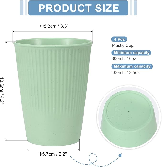 uxcell 4 Pcs Simple Toothbrush Cup, 3.3 x 3.3 x 4.2 Dishwasher Safe Bathroom Tumbler Reusable Plastic Cup Set for Storing Toothpaste Combs, Light Green