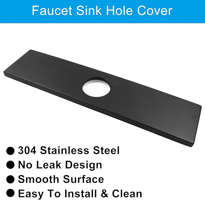 Biaungdo 10" Hole Cover Deck Plate, Matte Black Escutcheon Plate Stainless Steel Bathroom Faucet Plate Rectangle Faucet Cover Plate for 1 or 3 Hole Bathroom Vanity Sink Faucet