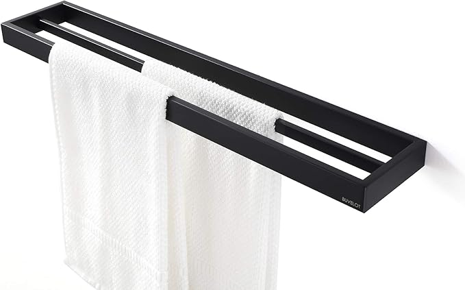 Double Towel Bar, Black Towel Shelf 24 Inch, Hotel Style Towel Holder, Towel Racks for Bathroom, Contemporary Bath Towel Bar Wall Mounted, Matte Black, 073080-MB Ler Series