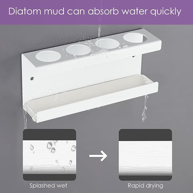 Wall Mounted Electric Toothbrush Holder, 4 Slots Stand with Diatomite Dish, Storage Rack Compatible with AquaSonic Black Series, Kingheroes Sonic, Oral-B (White)