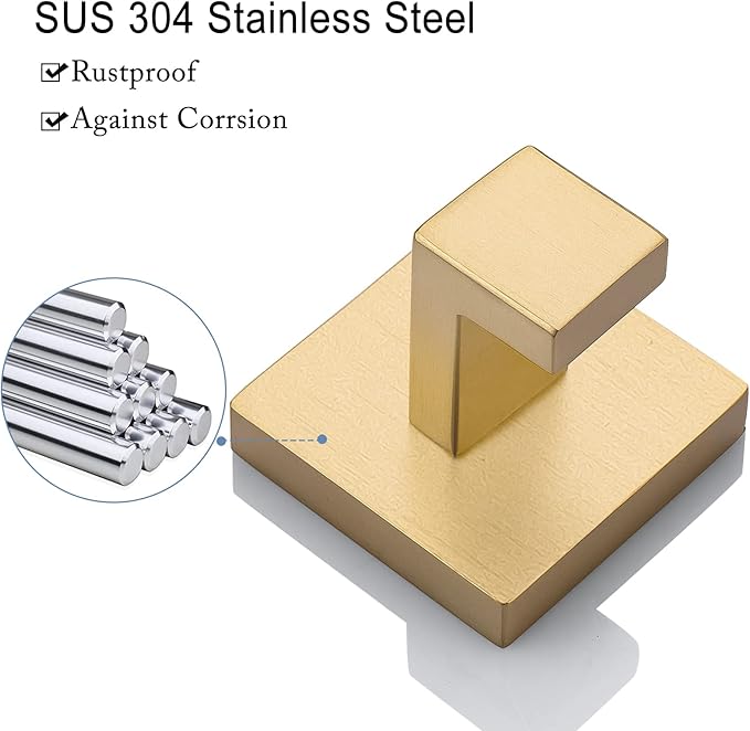 TQKAG Bathroom Towel Hook Coat Brushed Gold Robe Clothes Bath Wall Hooks for Kitchen Garage,Stainless Steel Wall Mounted