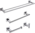 Miyili Bathroom Accessories Set 4-Piece Bath Hardware Kit Brushed Stainless Steel Wall Mount - Includes Double Towel Bar, Hand Towel Rack, Toilet Paper Holder, Robe Hook, BS02N4