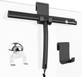 Shower Squeegee with Hook & Sucker - Stainless Steel Core | Silicone Rubber Glass Wiper for Shower Doors, Windows, Mirrors & Car Glass - Black