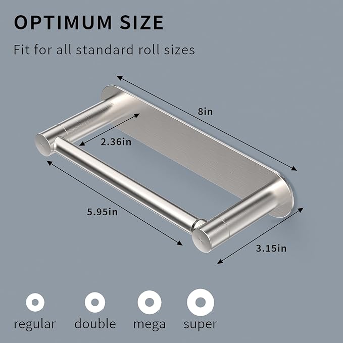 Adhesive Toilet Paper Holder, Self Adhesive Double Post Pivoting Toilet Tissue Holder, Stick on No Drilling Toilet Paper roll holder for Bathroom, Stainless Steel and Zinc Alloy, Brushed Nickel, 2Pack