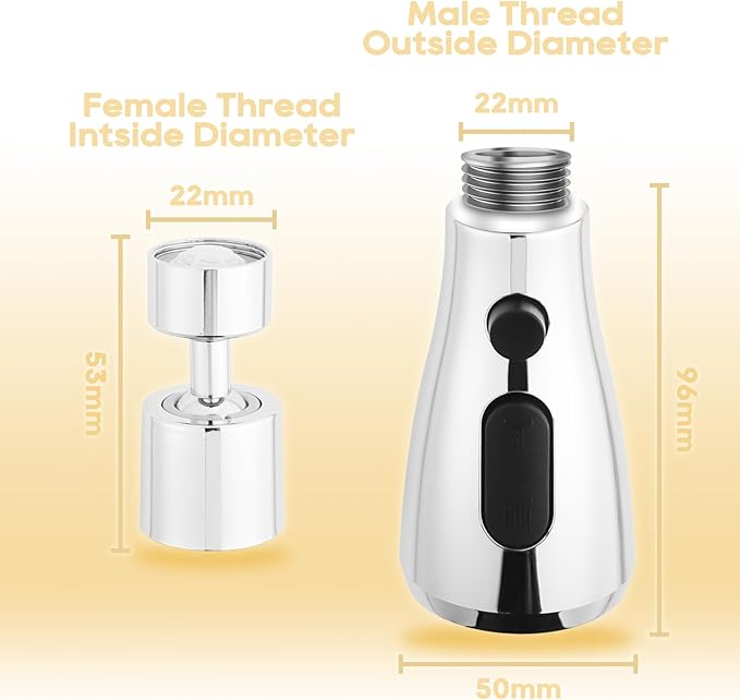 3 Function Sink Extender, Kitchen Faucet Sprayer Head & Swivel Spout Connector - Silver
