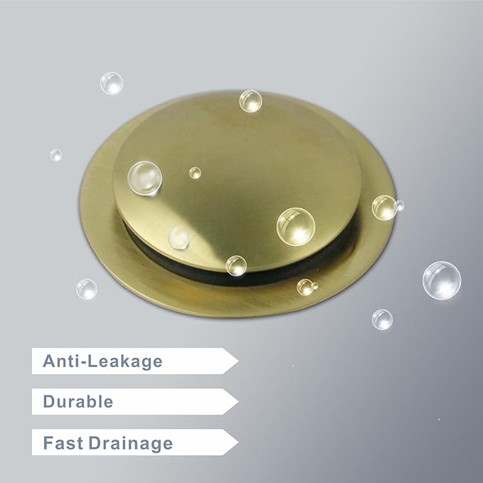 Gold Brushed Tub Drain Stopper,Universal Pop Up Bath Drain Plug Bathtub Drain Stopper,Hidrop Conversion Kit Assembly,Replaces Lift and Turn,Tip-Toe Plug Stopper for Tub,EZ Install(Gold Brushed)