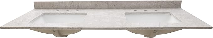 MSI Drifting Fog Vanity Top with Under Mount Rectangle Double Bowl Ceramic Sinks, Engineered Marble Stone, 4" CC Faucet Holes, 61"X22"