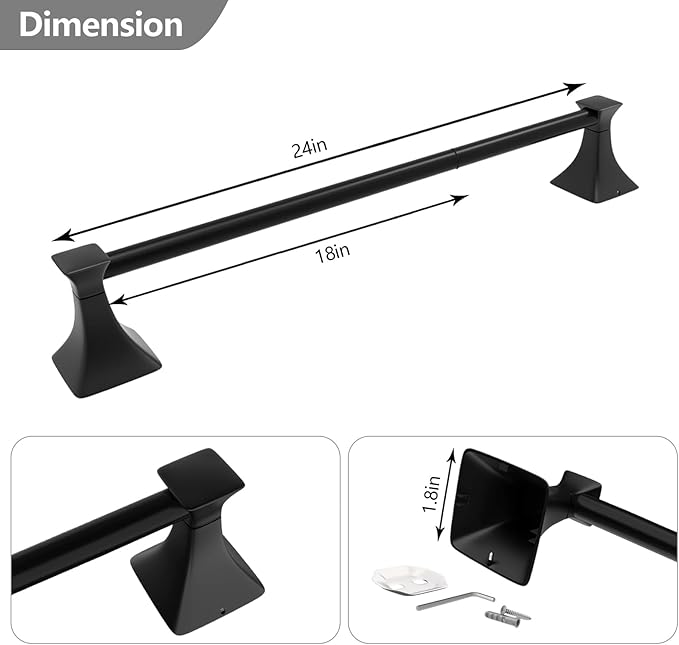 Adjustable Towel Bar, 18''to 24''Towel Racks for Bathroom Wall, Thicken Stainless Steel Bath Towel Holder for Shower, Modern Home Decor Towel Rod