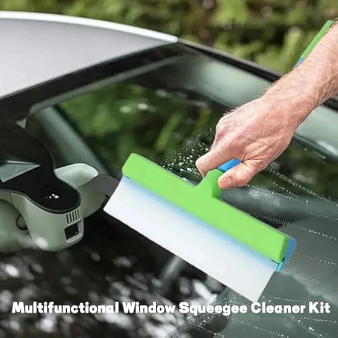 Window Squeegee, Recyclable Silicone Window Squeegee Kit, Ultra-Flexibles 3 in 1 Windows Cleaning Scraper, for Windows, Mirrors, Car (Green)