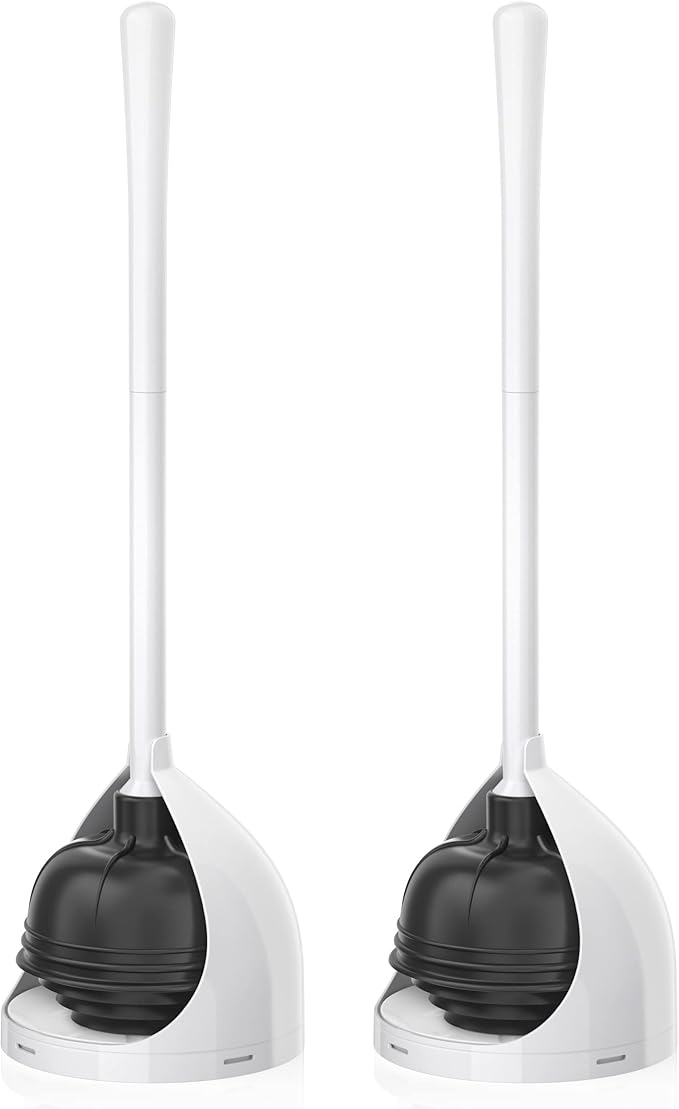 uptronic 2 Pack Toilet Plunger with Holder, Unique Plunger with All-Angle Design, Plungers for Bathroom for 5.7-inch Toilet Drain, Toilet Plunger Heavy Duty- White