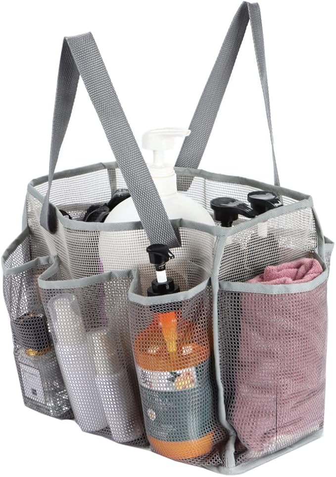 Jelier Mesh Shower Caddy with Separated Compartment,Collapsible Quick Dry Shower Bag for College Dorm,Camping,Beach Pool Bathroom (gray)