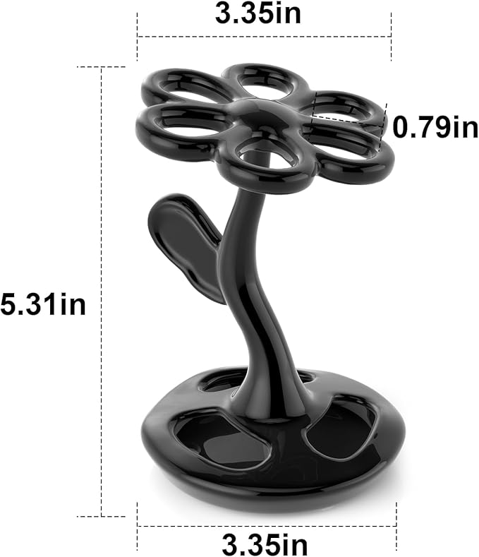 Toothbrush Holder for Bathroom, Flower Shape Ceramic Toothbrush Organiser, Holds 6 Standard Brushes (It's Black)