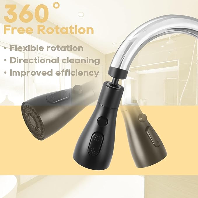3 Function Sink Faucet Extender, Kitchen Faucet Sprayer Head Replacement, Kitchen Swivel Spray Spout Part Connector,Faucet Sprayer Nozzle, Rotating Robotic Arm Faucet Extension- Black