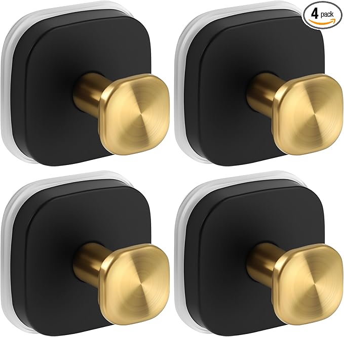 Suction Cup Hooks for Shower, No-Drill Towel Hooks for Bathrooms, Kitchen, Glass Door, Mirror, Tile, Shower Suction Hooks for Hanging Towels, Robe, Loofah, Christmas Wreath (Black&Gold, 4 Pack)