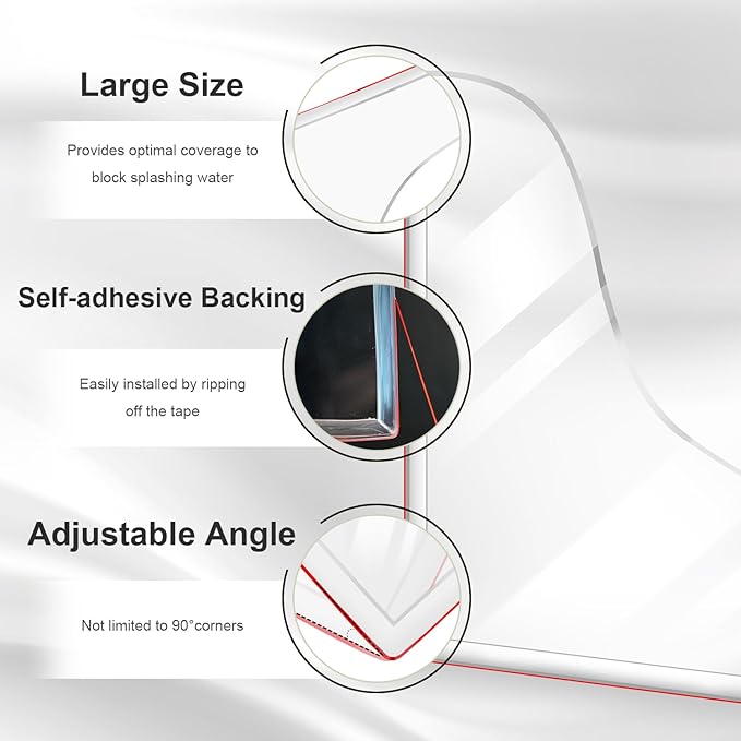 2 Pcs Shower Splash Guard kit, Easy to Install with Self-Adhesive, Large Shower Blocker for Bathtub, Kitchen Sink