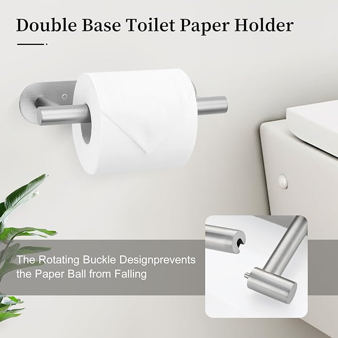2 Pieces Brushed Nickel Toilet Paper Holder, Upgraded Commercial Toilet Paper Dispenser Toilet Roll Holder, Modern Double Base Paper Towel Holder Wall Mount for Bathroom, Kitchen