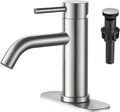 Bathroom Faucets, Brushed Nickel Single Hole Bathroom Sink Faucet Modern Single Handle Vanity Sink Faucet 1 Hole with 3 Hole Deck Plate, Pop Up Drain