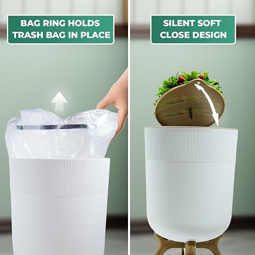 Hidden Bathroom Trash Can with Lid - 1.8 Gallon - Dog Poop Trash Can - Plant Styled Indoor Outdoor Garbage Can - Decorative Waste Basket for Bathroom, Bedroom, Living Room, Kitchen, Outside