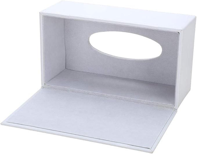 KINGFOM Rectangular PU Leather Tissue Box Cover - Facial Tissue Paper Napkin Holder for Bathroom, Home, Office, Car Automotive Decoration with Magnetic Bottom(White)