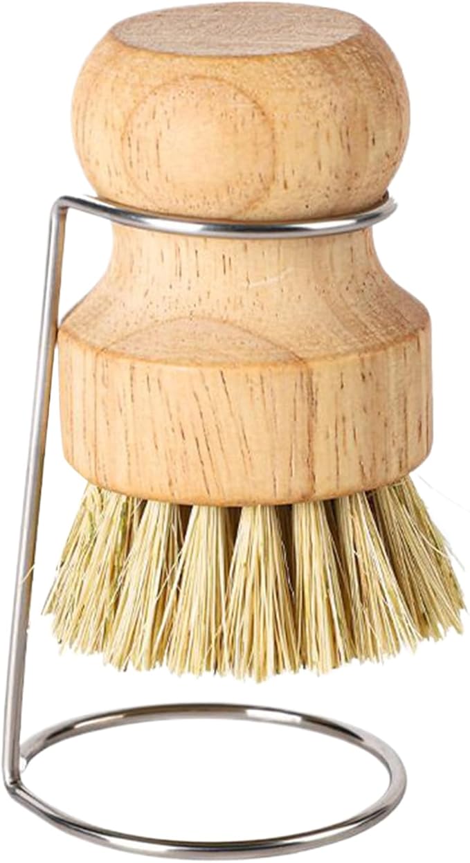 Dish Brush - Bristles Scrubber Cleaner with Wooden Handle and Drain Rack, 3.15x2.17 inches, Multipurpose Dish Brush for Pans, Shower, Bathroom, Grout, Tile, and General Cleaning
