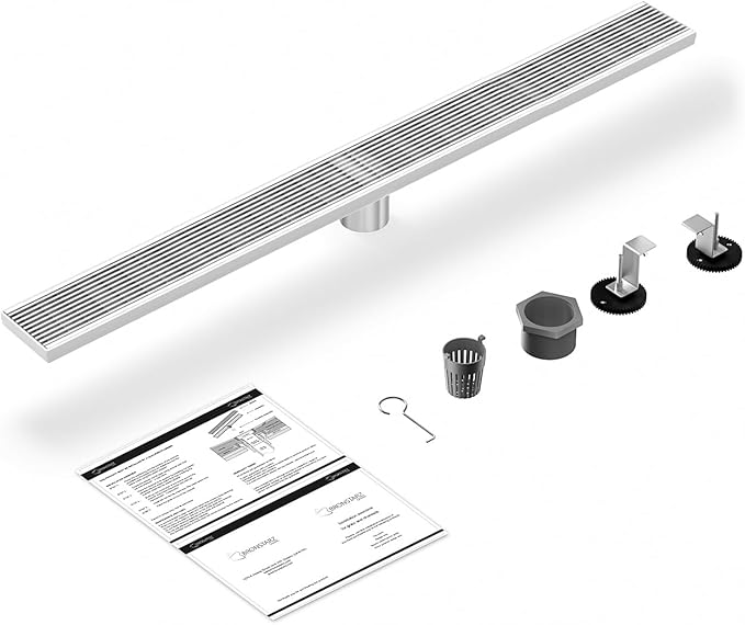304 Stainless Steel Linear Shower Drain, Bathroom Drain with Removable Grate & Hair Catcher, Waterproof Tile Floor Drain, CUPC Certified (Brushed Finish, 36 Inch)