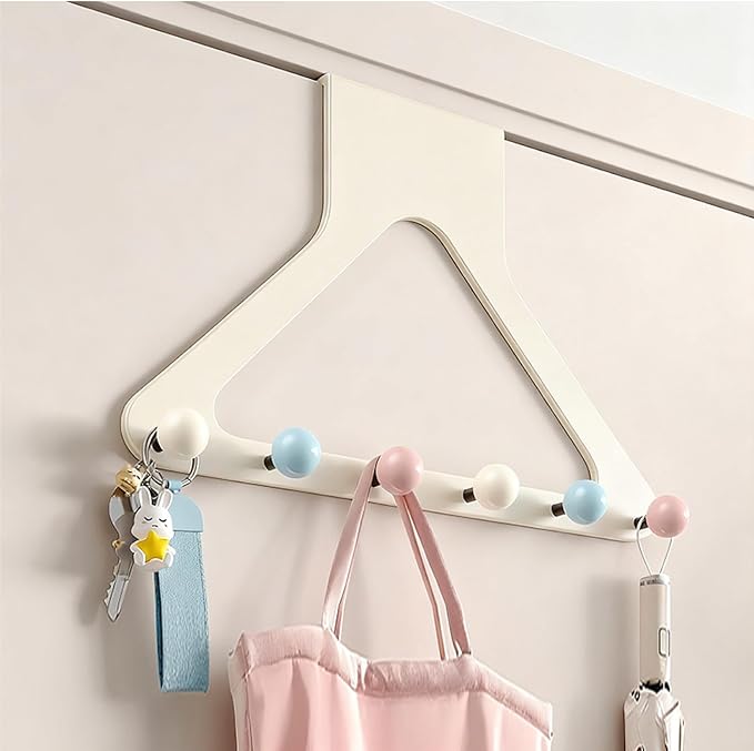 Pastel Over Door Hooks with Damage-Free Adhesive Mount, 6 Heavy Duty Hooks 10.6 Inch Height No Drill for Towels & Bags (Macaron, Extended)