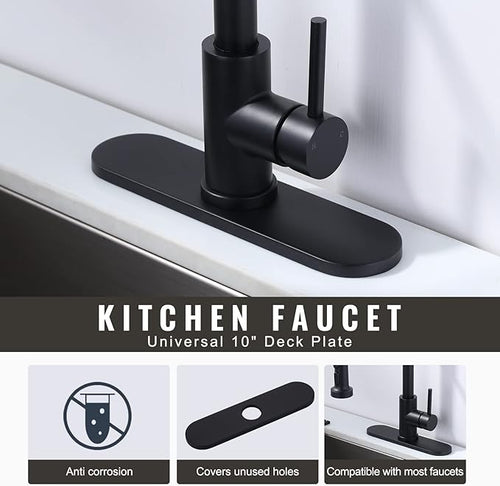10" Sink Faucet Hole Cover Deck Plate (Arc Edge) for Kitchen & Bathroom Vanity Sink, Faucet Black Escutcheon Plate Stainless Steel Outside Faucet Cover Cap for 1 or 3 Hole Mixer Tap