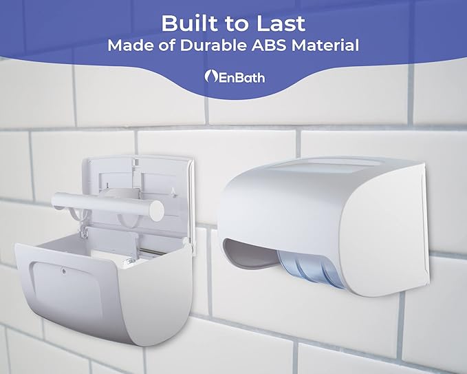 Commercial Toilet Paper Dispenser Wall Mount, Double (2 Roll) Locking Toilet Paper Holder (White), Compact Two Roll, Side by Side Design Tissue Paper Dispenser (Dispensador de Papel Higienico Doble)