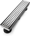 SaniteModar Shower Drain, 12 inch Linear Shower Drain with Removable Square Hole Panel, AISI 304 Stainless Steel Brushed Shower Floor Linear Drain with Adjustable Feet and Hair Strainer