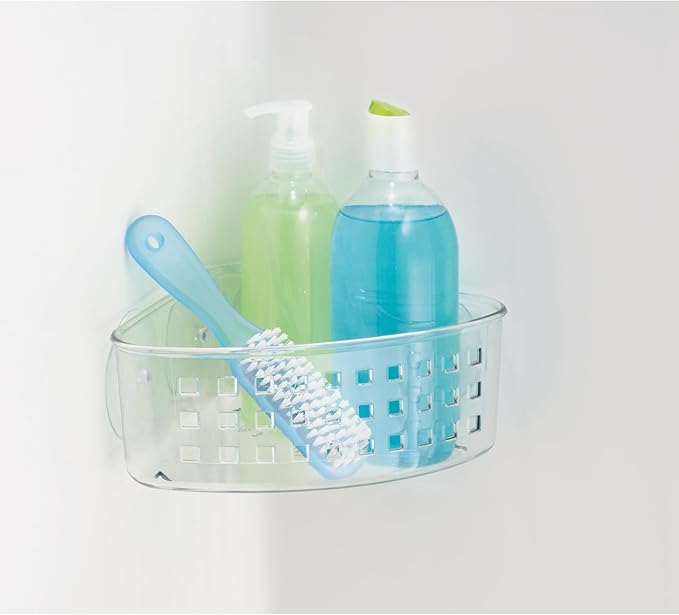 iDesign Plastic Suction Cup Corner Shower Basket for Bathroom Storage - Clear - Made in USA
