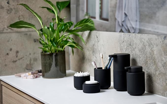 ZONE DENMARK Nova One Toothbrush Mug | Sleek and Modern Bathroom Accessory | Revitalize Your Daily Routine with Scandinavian Elegance and Practicality Unite in This Soft Touch Coating (UME-Black)